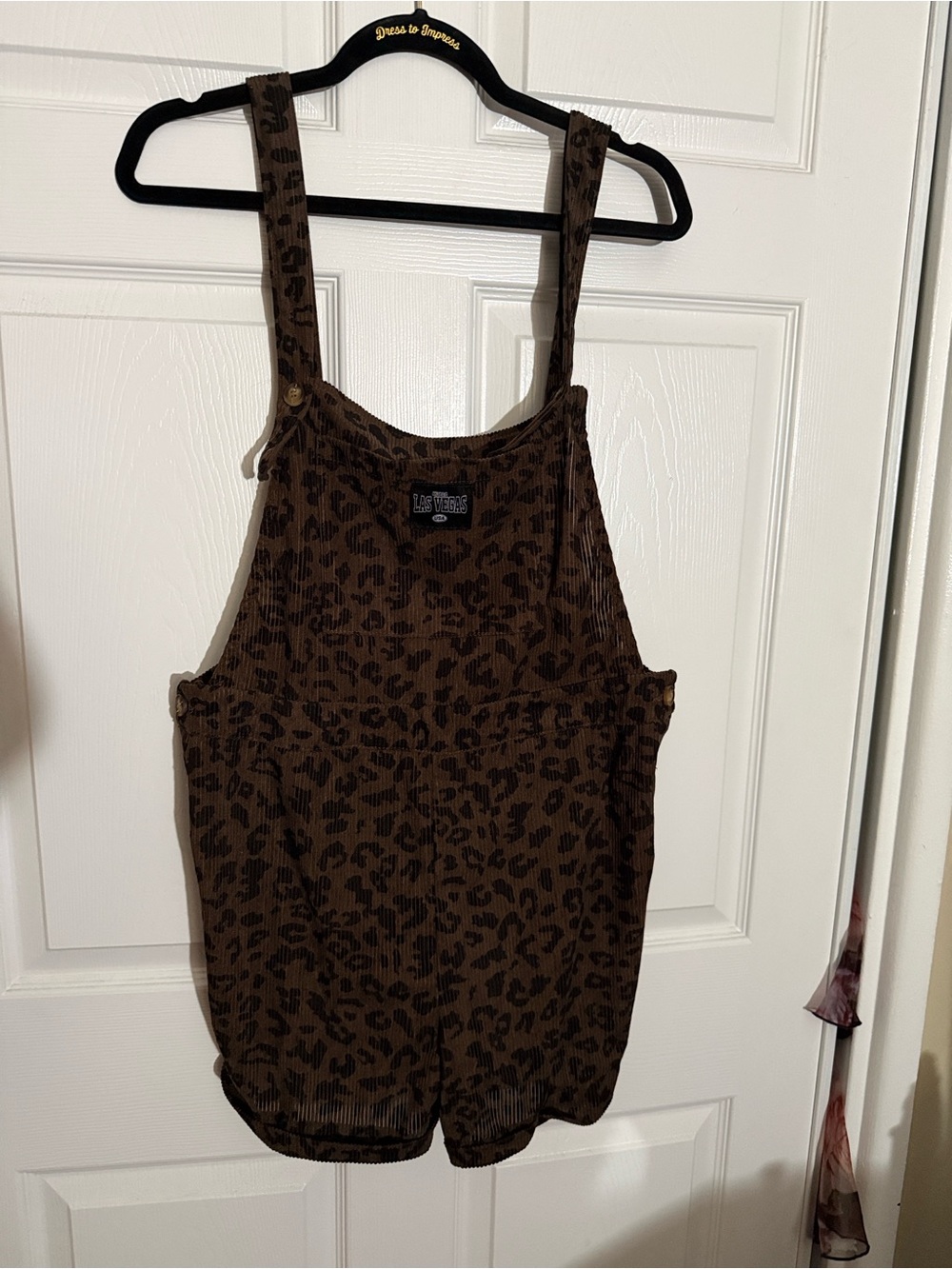 Leopard Print Corduroy Overalls in Tan and Black - Picture 2 of 5